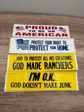 Vintage Lot 4 Patriotic/Inspirational Bumper Sticker-US Flag/God Made Ranchers